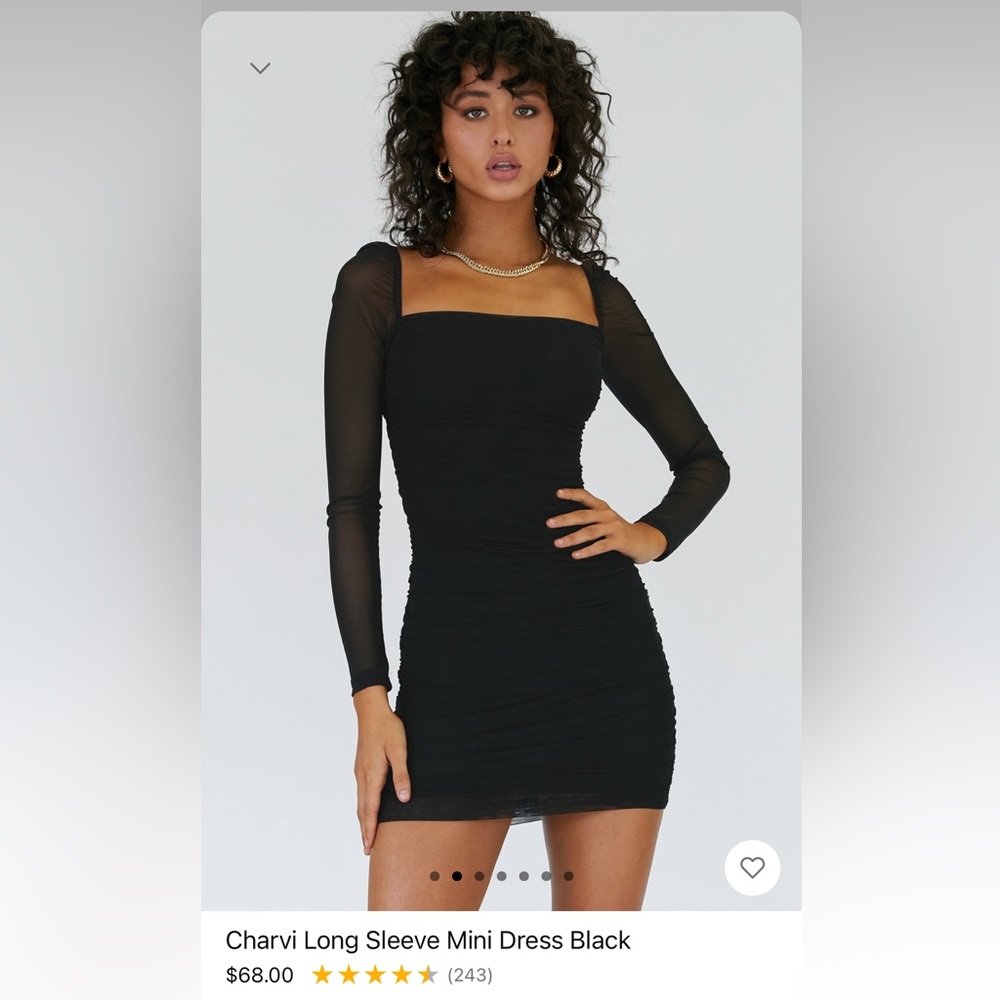Princess Polly Charvi Long Sleeve Mini Dress Black - size 2
